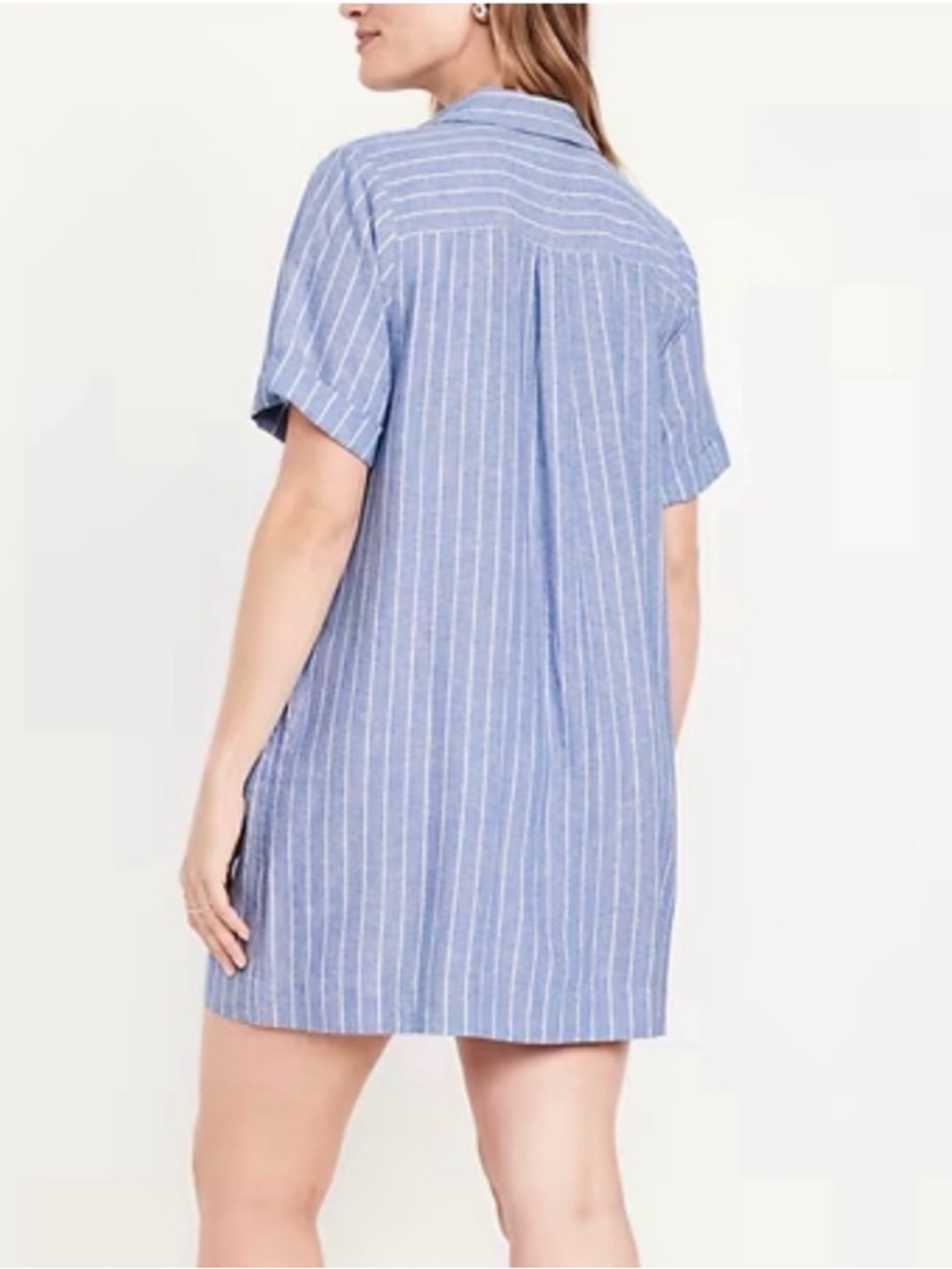 Old Navy Blue and White Striped Linen Blend Mini Shirt Dress - Size Large - Picture 2 of 7